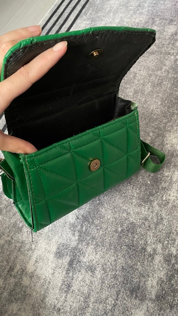 Parlak Yeşil Deri Kadın Çanta - Görsel 4