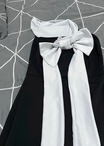 Siyah Drapeli Uzun Abiye Elbise kurdeleli elbise - Görsel 5