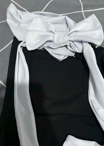 Siyah Drapeli Uzun Abiye Elbise kurdeleli elbise - Görsel 4