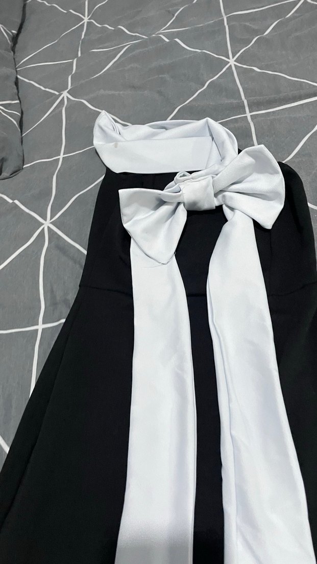 Siyah Drapeli Uzun Abiye Elbise kurdeleli elbise - Görsel 5