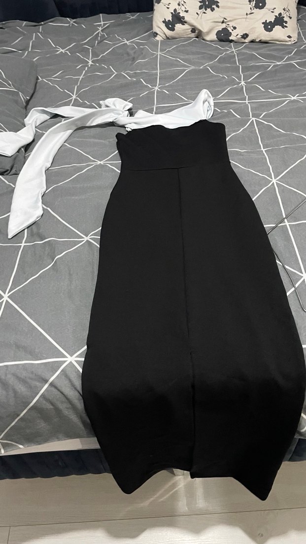 Siyah Drapeli Uzun Abiye Elbise kurdeleli elbise - Görsel 3