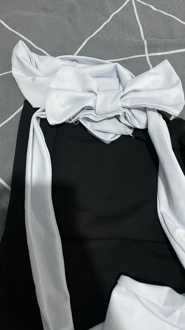 Siyah Drapeli Uzun Abiye Elbise kurdeleli elbise - Görsel 4