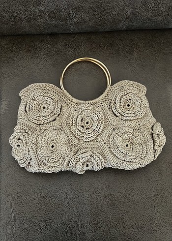 Zara Bej Örgü Çiçekli Bohem Kadın Çantası