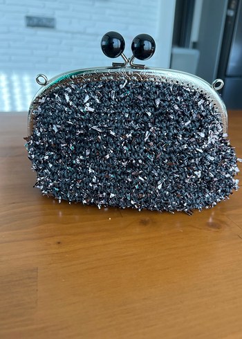 Boncuk İşlemeli Gri Örgü Kadın Portföy Çanta - Görsel 2