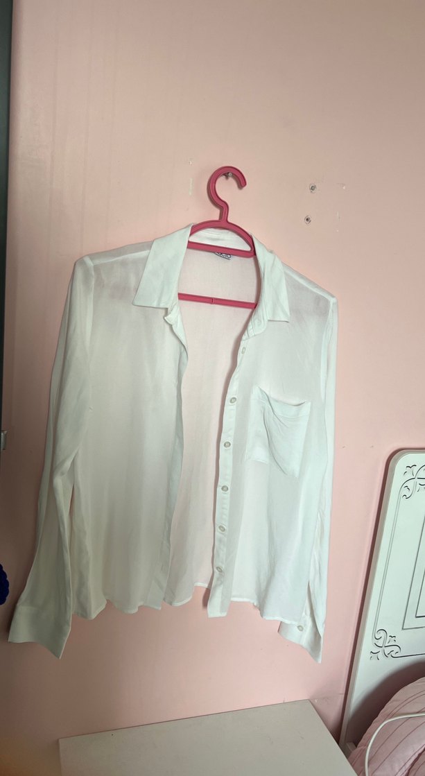 Beyaz Saten Kadın Gömlek - Görsel 2