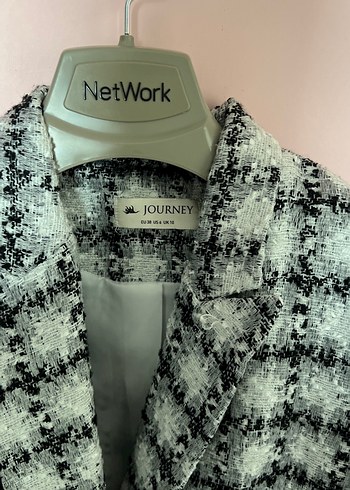 Gri Desenli Kadın Midi Blazer Ceket - Görsel 2