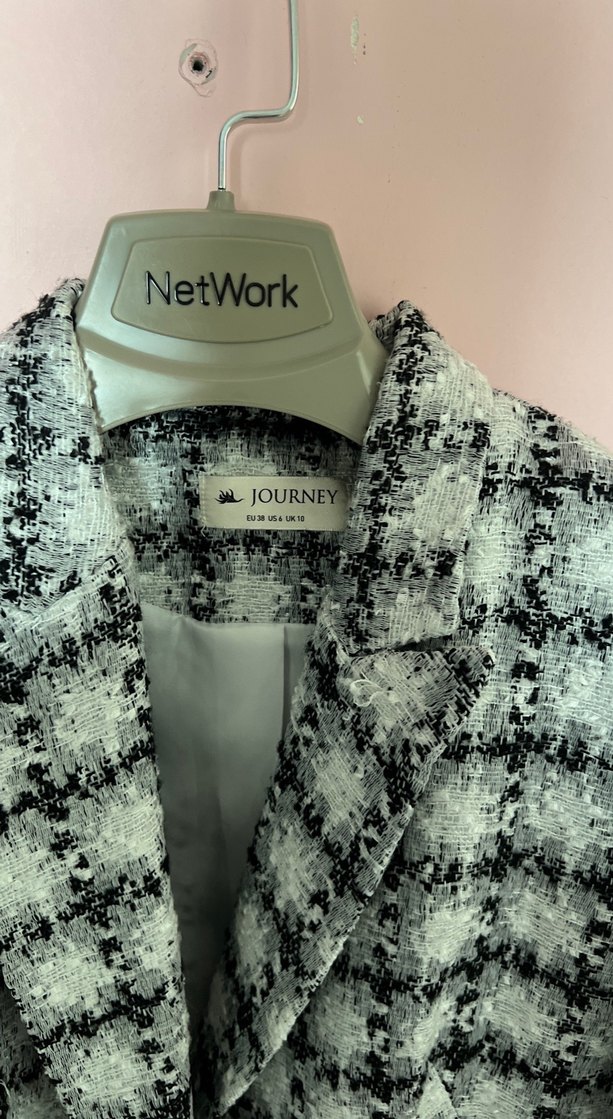 Gri Desenli Kadın Midi Blazer Ceket - Görsel 2