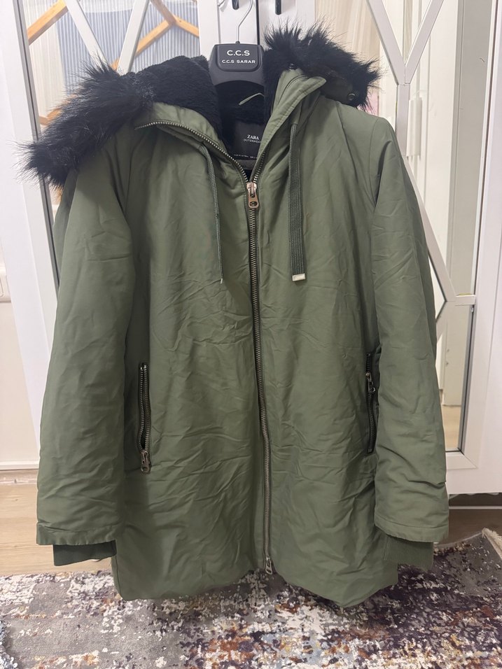 Zara Kürk Detaylı Haki Kadın Kışlık Mont - Görsel 3