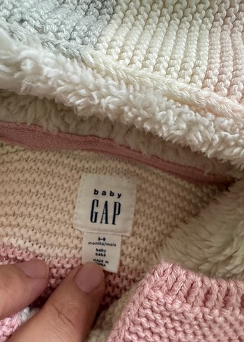 Gap Pembe Gri Çizgili bebek hırka - Görsel 4