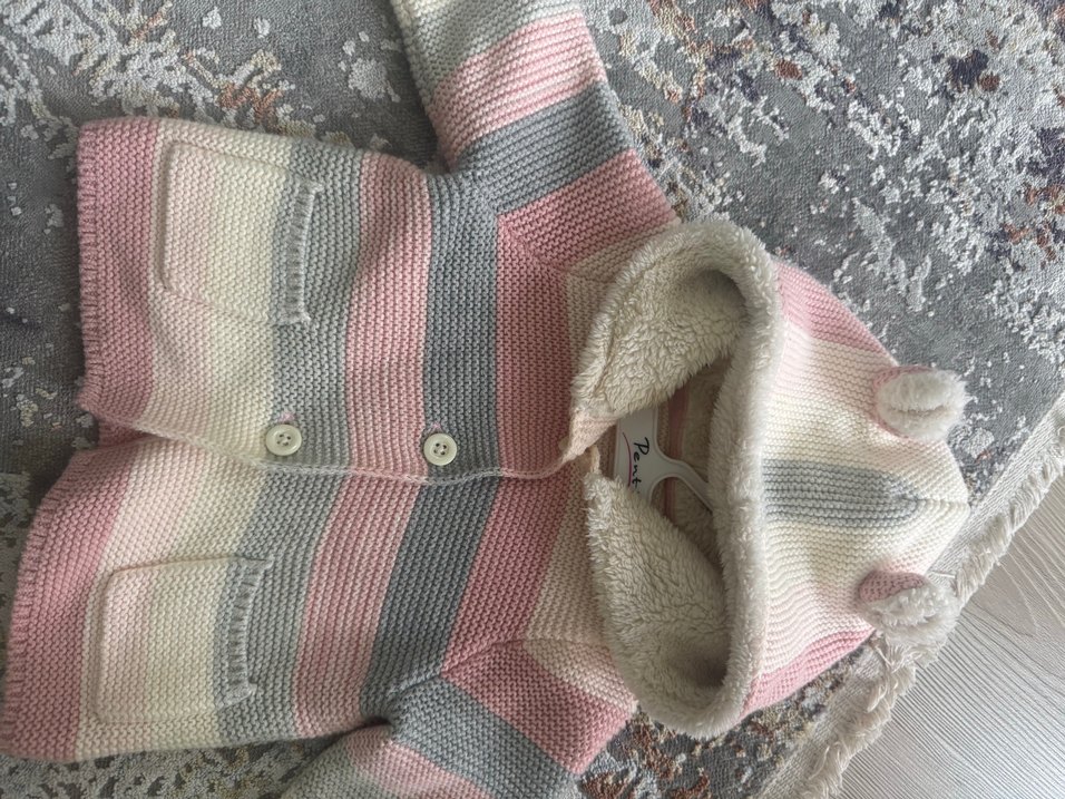 Gap Pembe Gri Çizgili bebek hırka - Görsel 2