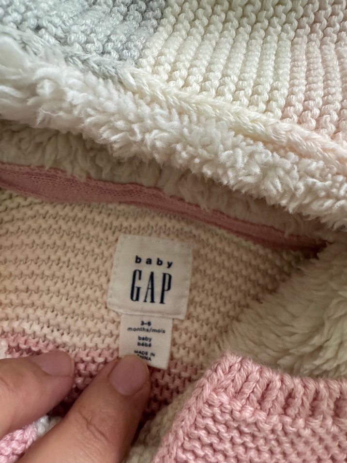 Gap Pembe Gri Çizgili bebek hırka - Görsel 4