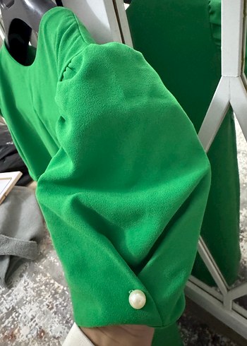 Yeşil Midi Kısa Kollu Salaş Elbise - Görsel 2