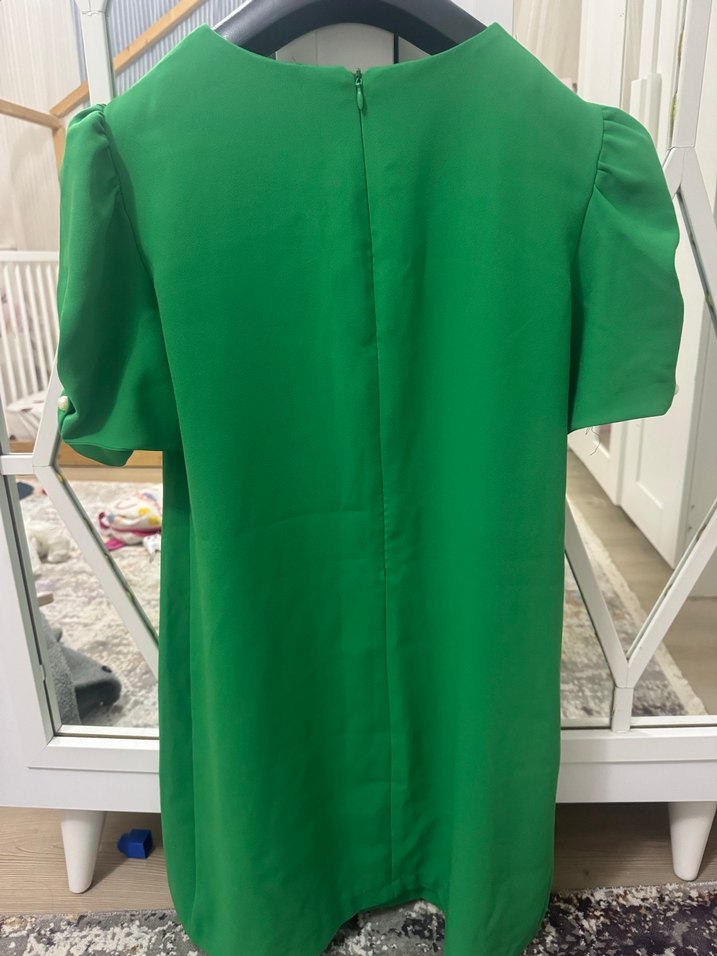 Yeşil Midi Kısa Kollu Salaş Elbise - Görsel 5