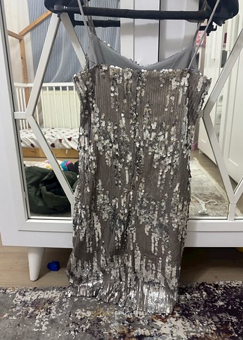 İşlemeli Gri Uzun Abiye Elbise - Görsel 5