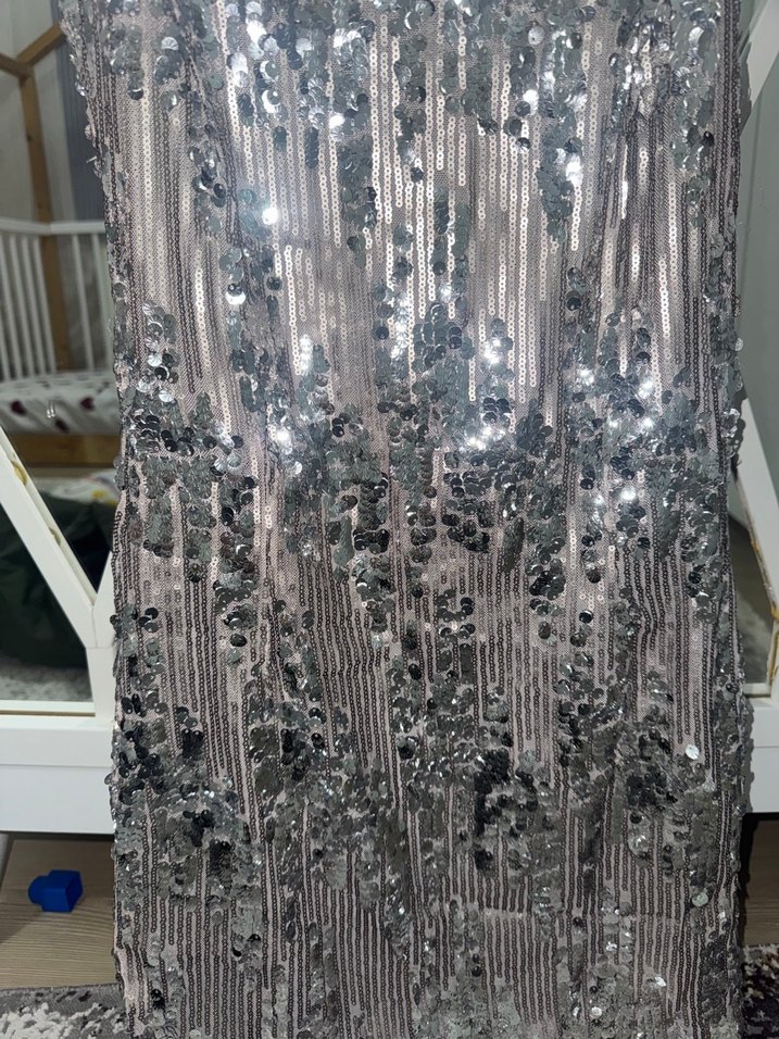 İşlemeli Gri Uzun Abiye Elbise - Görsel 3