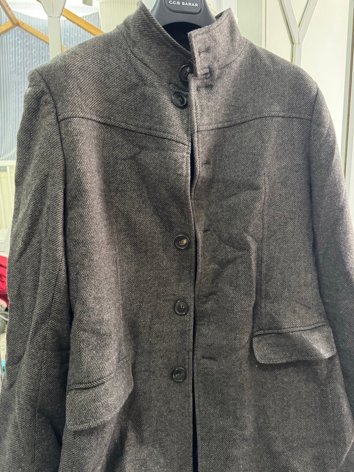 Düğmeli Gri Midi erkek Yün Kaban - Görsel 2