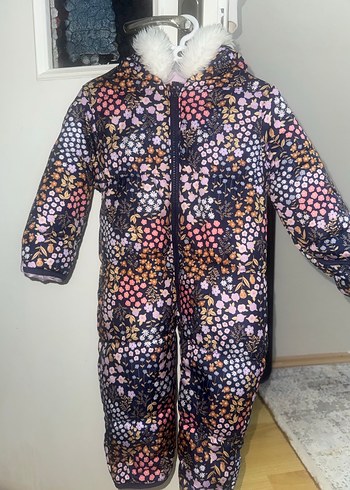 Kürklü Kapüşonlu Desenli Bebek Kız astronot mont - Görsel 2