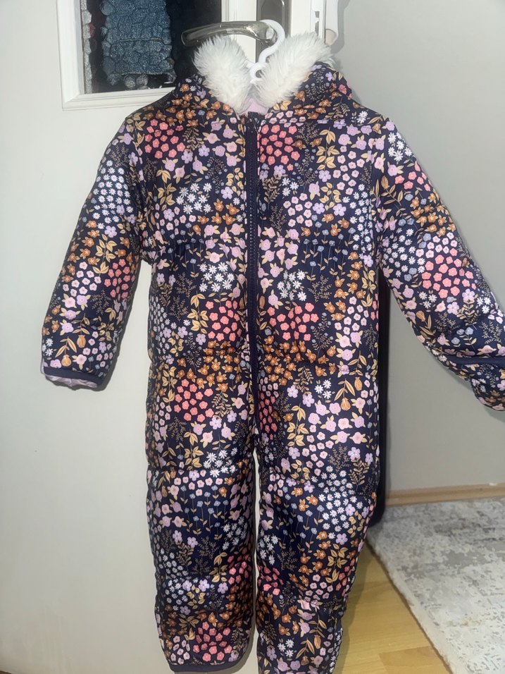 Kürklü Kapüşonlu Desenli Bebek Kız astronot mont - Görsel 2