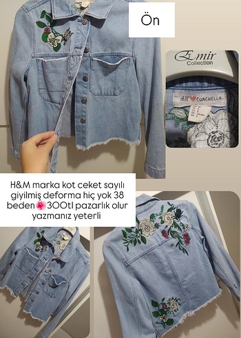H&M Mavi Mini Kot Ceket Nakışlı