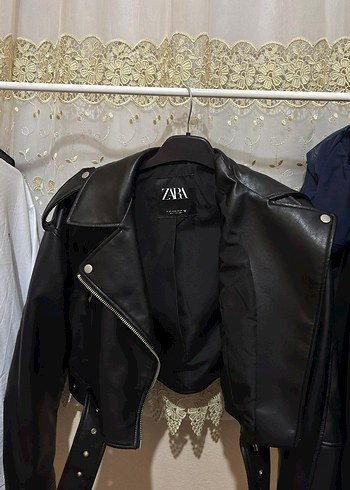 s Beden siyah Renk Kemer Detaylı Siyah Deri Biker Ceket