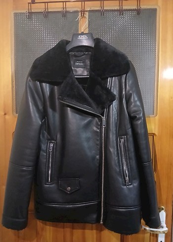 m Beden Kadın Siyah Deri Biker Ceket