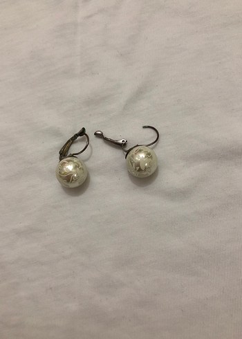 Beyaz Boncuklu Midi Vintage Küpe