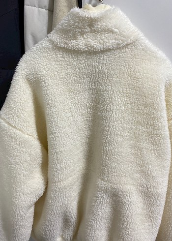 xl Beden beyaz Renk Beyaz Peluş Kadın Mont Yüksek Yaka