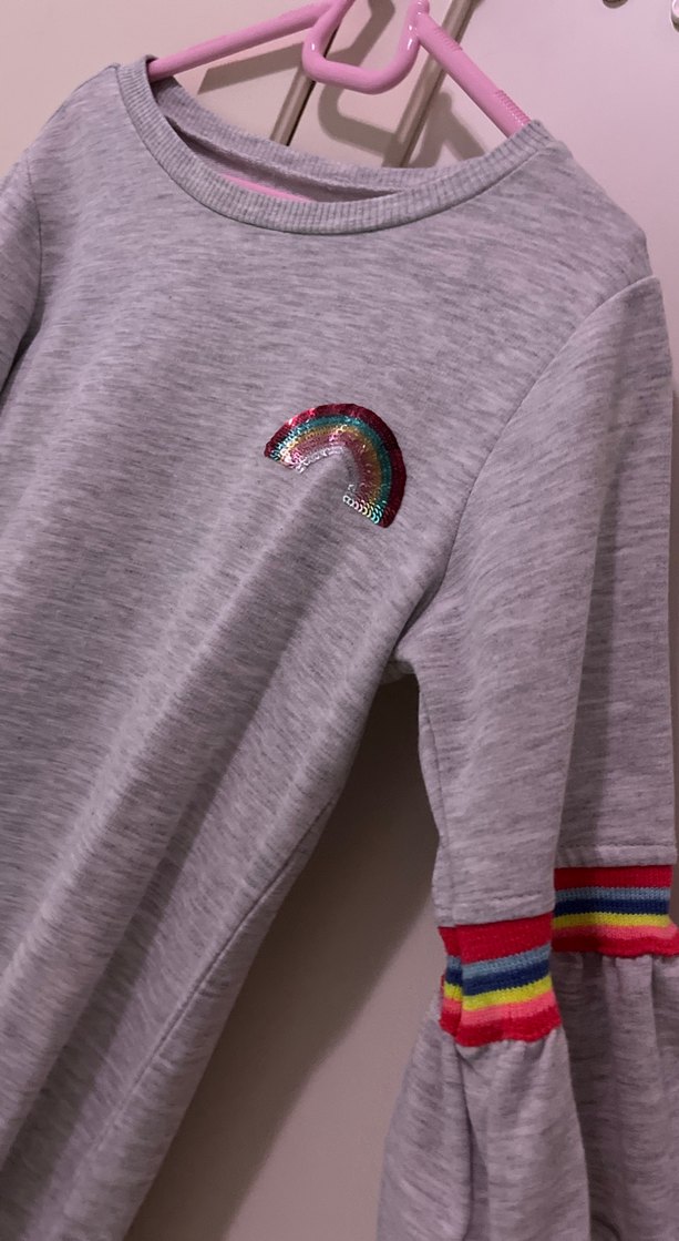 Gri Uzun Kollu Kız Elbisesi - Görsel 3