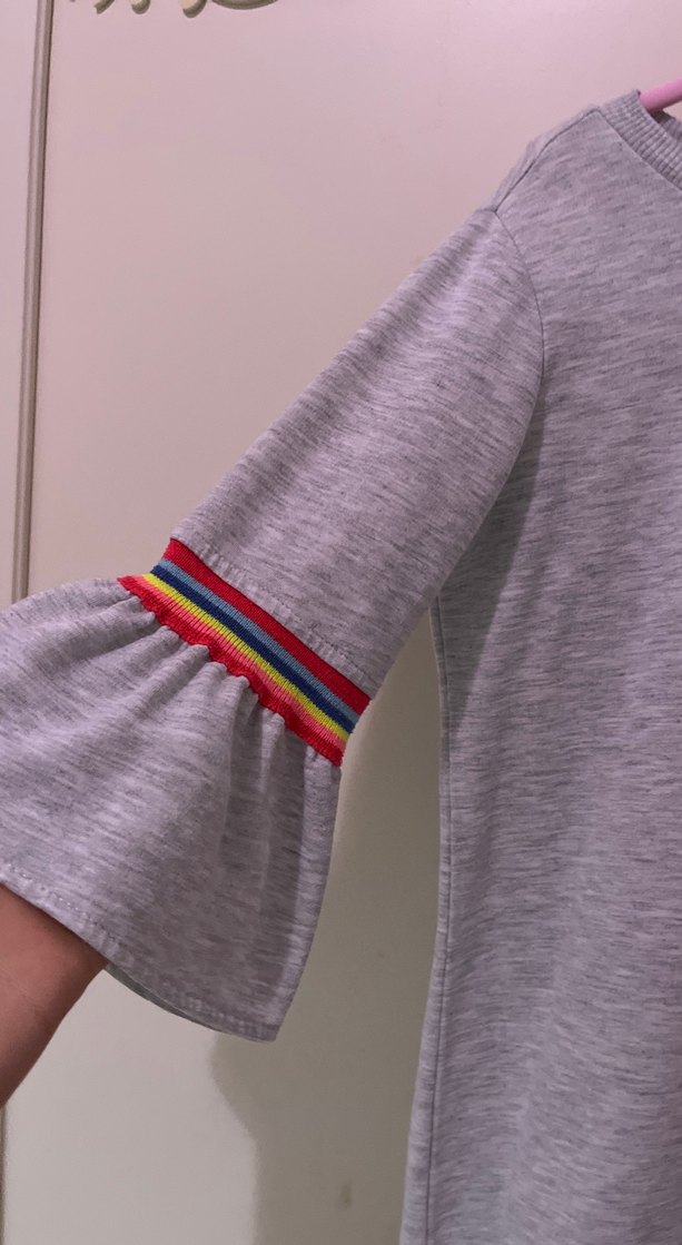 Gri Uzun Kollu Kız Elbisesi - Görsel 2