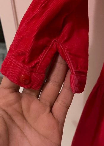 Kız Çocuk Koyu Kırmızı Düğmeli Elbise - Görsel 6