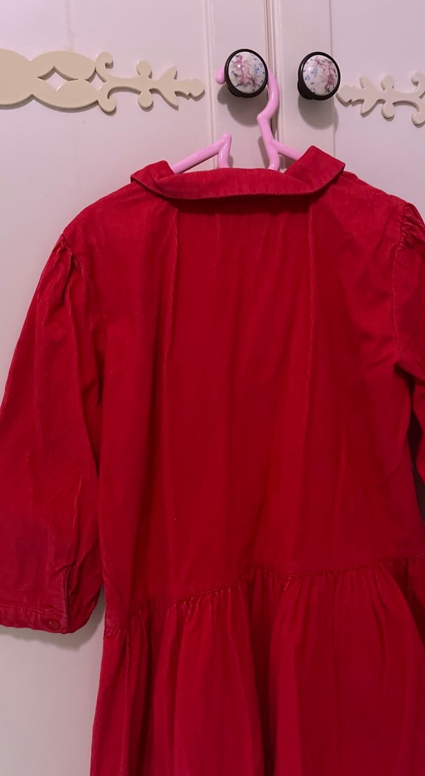Kız Çocuk Koyu Kırmızı Düğmeli Elbise - Görsel 3