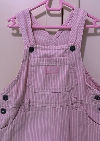 Düğmeli Pembe Kız Çocuk Salopet Elbise - Görsel 2