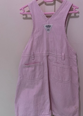 Düğmeli Pembe Kız Çocuk Salopet Elbise - Görsel 4