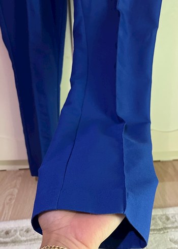 Kadın Mavi Fermuarlı Kumaş Pantolon - Görsel 3