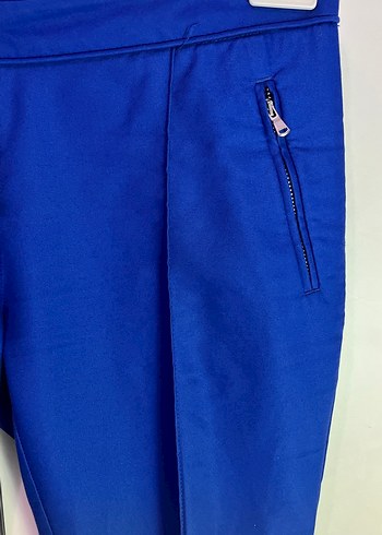 Kadın Mavi Fermuarlı Kumaş Pantolon - Görsel 2