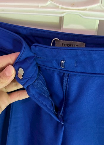 Kadın Mavi Fermuarlı Kumaş Pantolon - Görsel 4