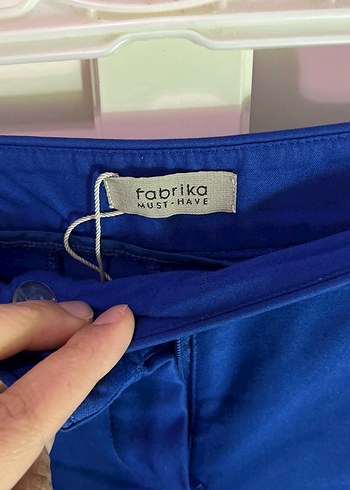 Kadın Mavi Fermuarlı Kumaş Pantolon - Görsel 5