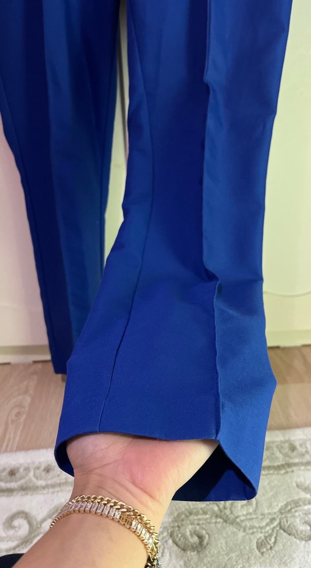 Kadın Mavi Fermuarlı Kumaş Pantolon - Görsel 3