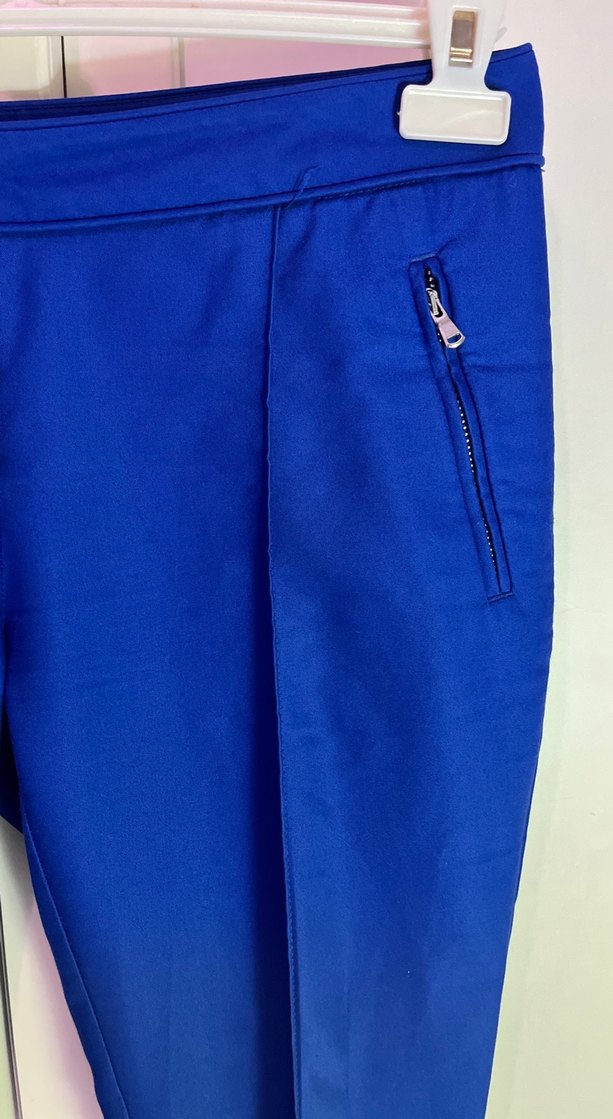 Kadın Mavi Fermuarlı Kumaş Pantolon - Görsel 2