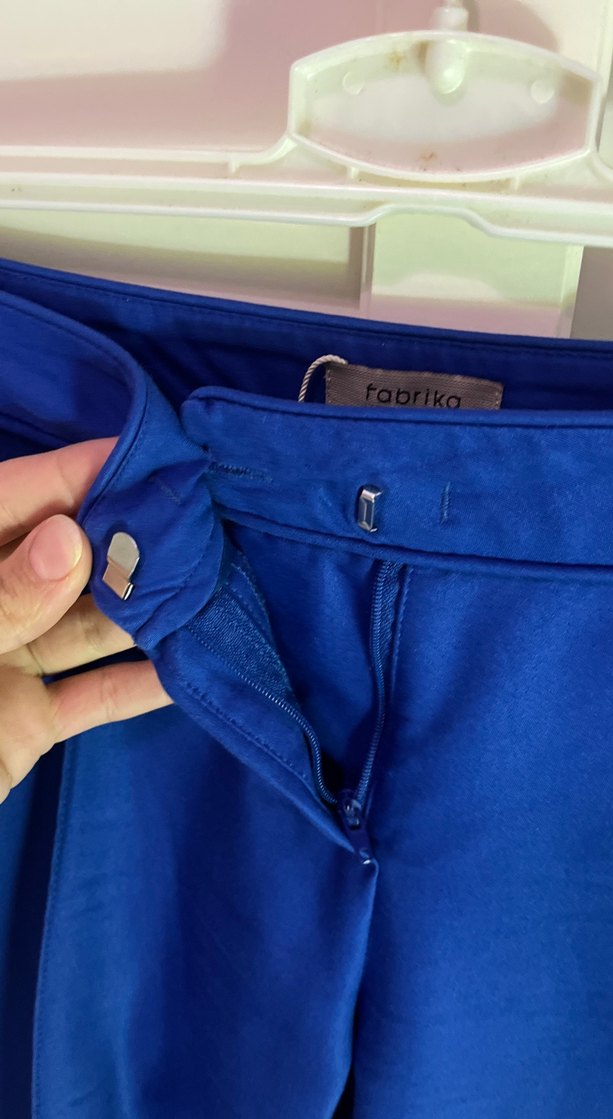 Kadın Mavi Fermuarlı Kumaş Pantolon - Görsel 4