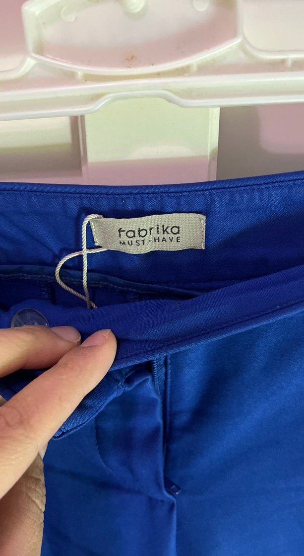 Kadın Mavi Fermuarlı Kumaş Pantolon - Görsel 5