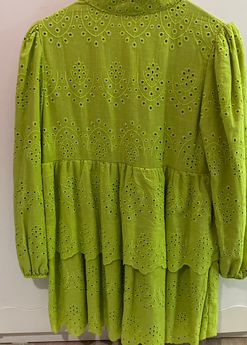 Düğmeli Nakışlı Yeşil Kısa Tunik - Görsel 8