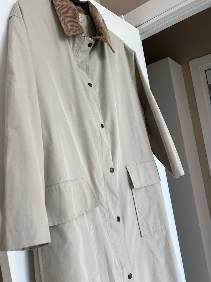 Bej uzun Kollu Midi Trençkot - Görsel 2