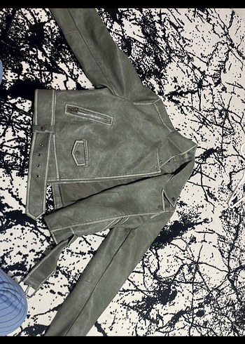 Gri Kemerli Kadın Deri Ceket - Görsel 2