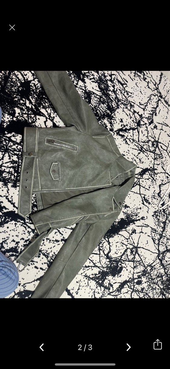 Gri Kemerli Kadın Deri Ceket - Görsel 2