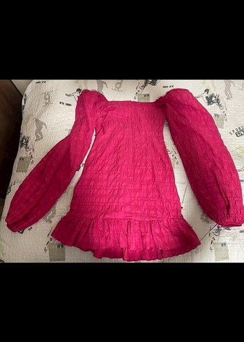 Pembe Keten Fırfırlı Straplez Bluz - Görsel 2