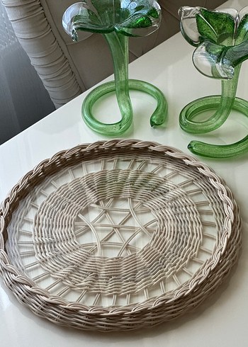 İçi cam rattan tepsi