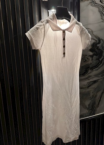 Balmain Düğmeli Beyaz Pamuklu Uzun Elbise - Görsel 3