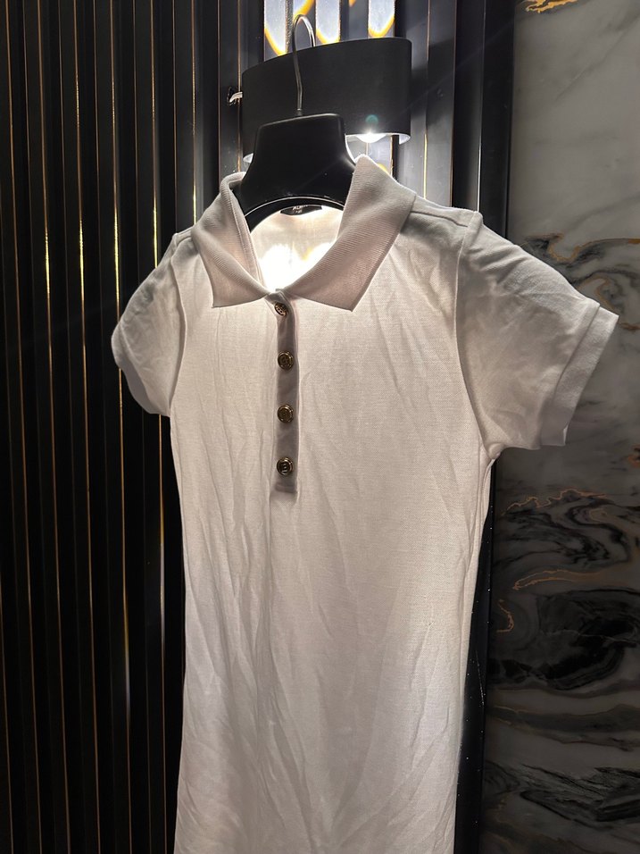 Balmain Düğmeli Beyaz Pamuklu Uzun Elbise - Görsel 4