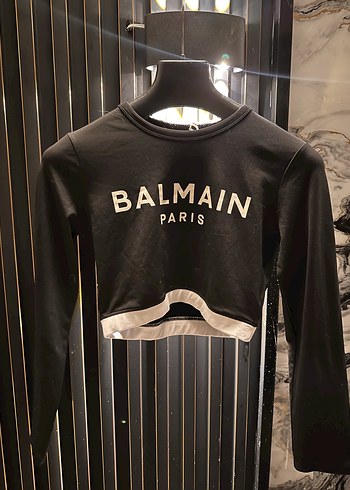 Balmain Paris Kadın Siyah Crop Top - Görsel 5